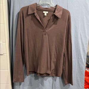 a.n.a Brown Long Sleeve size XXL vneck